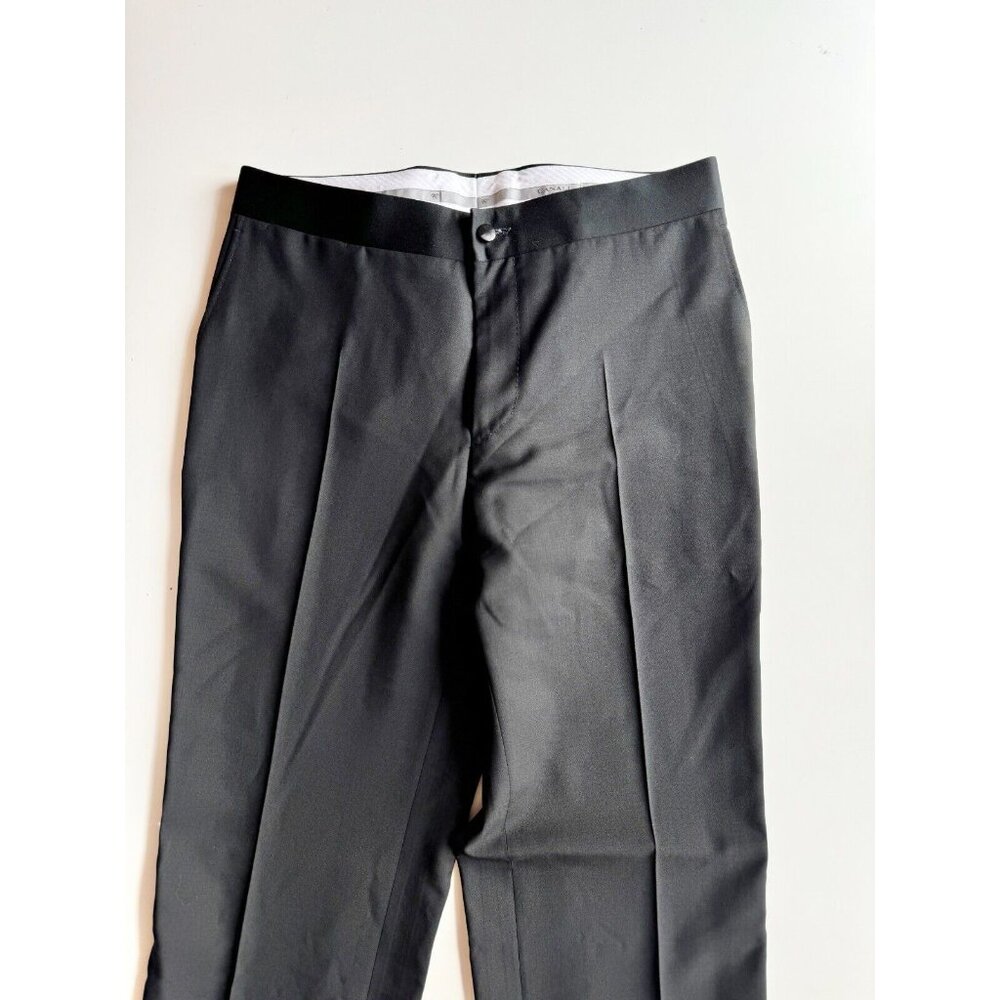 NWOT Men's CANALI Black Travel Wool Mohair Satin-Trimmed Tuxedo Pants, Size 46R - Picture 5 of 16